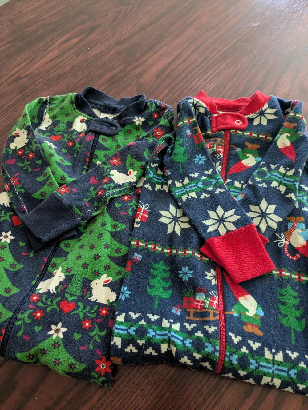 Hanna Andersson Kids Holiday Zip Pajamas - Green & Navy 12-18 months
